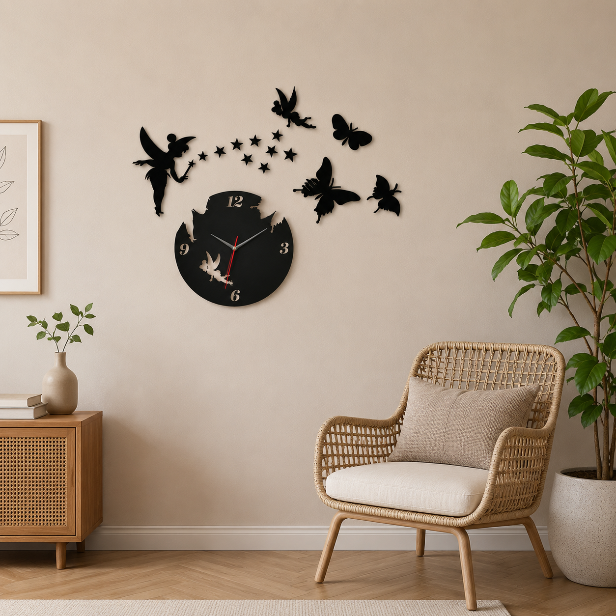 Fairy & Butterflies Clock Black