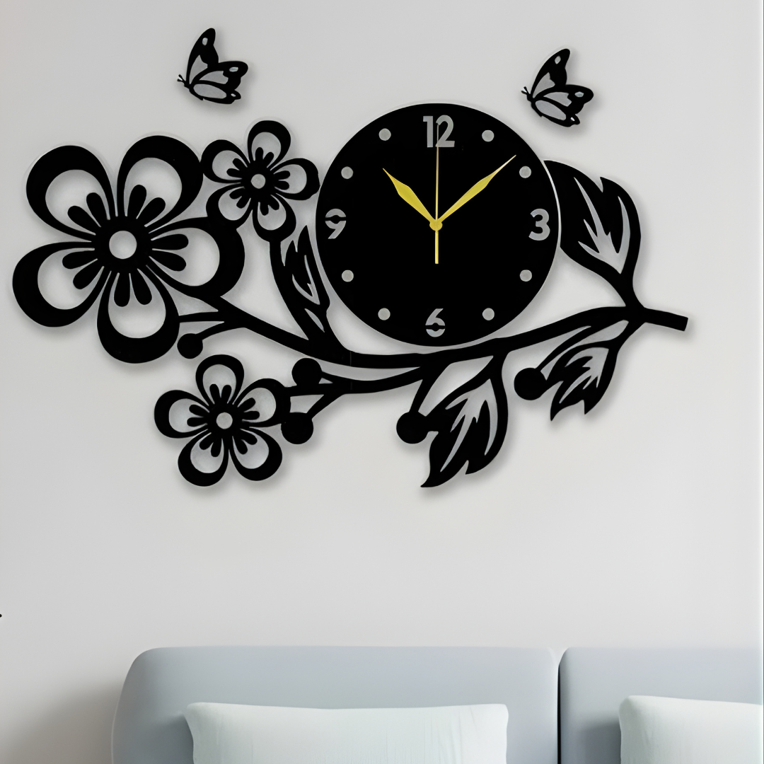 Wooden flower wall clock